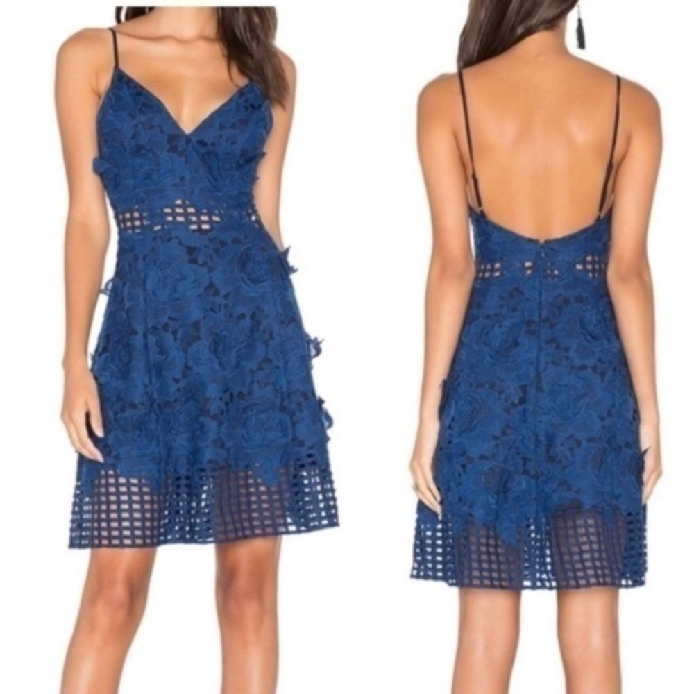 Lovers + Friends Bellini Navy Blue Floral Lace Applique Mini Dress Medium